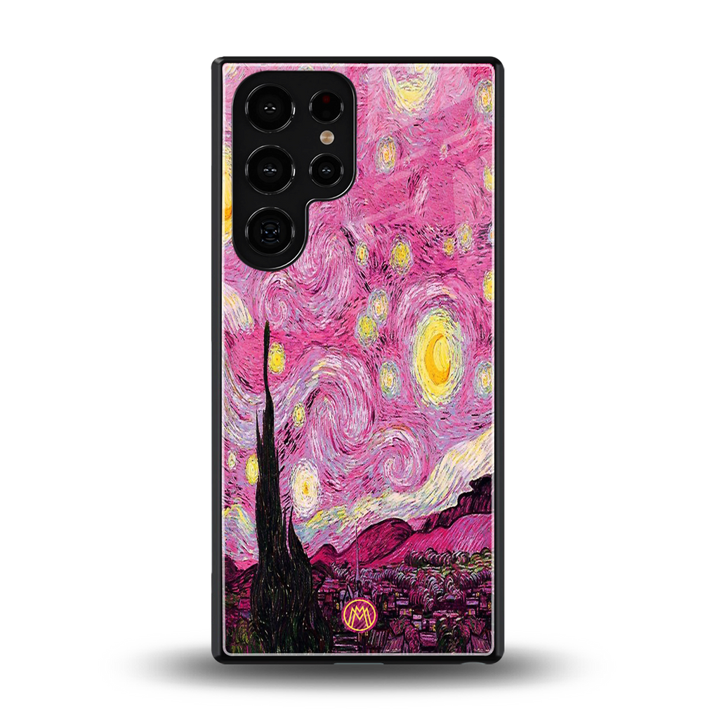 starry night pink back phone cover | glass case for samsung galaxy s25 ultra