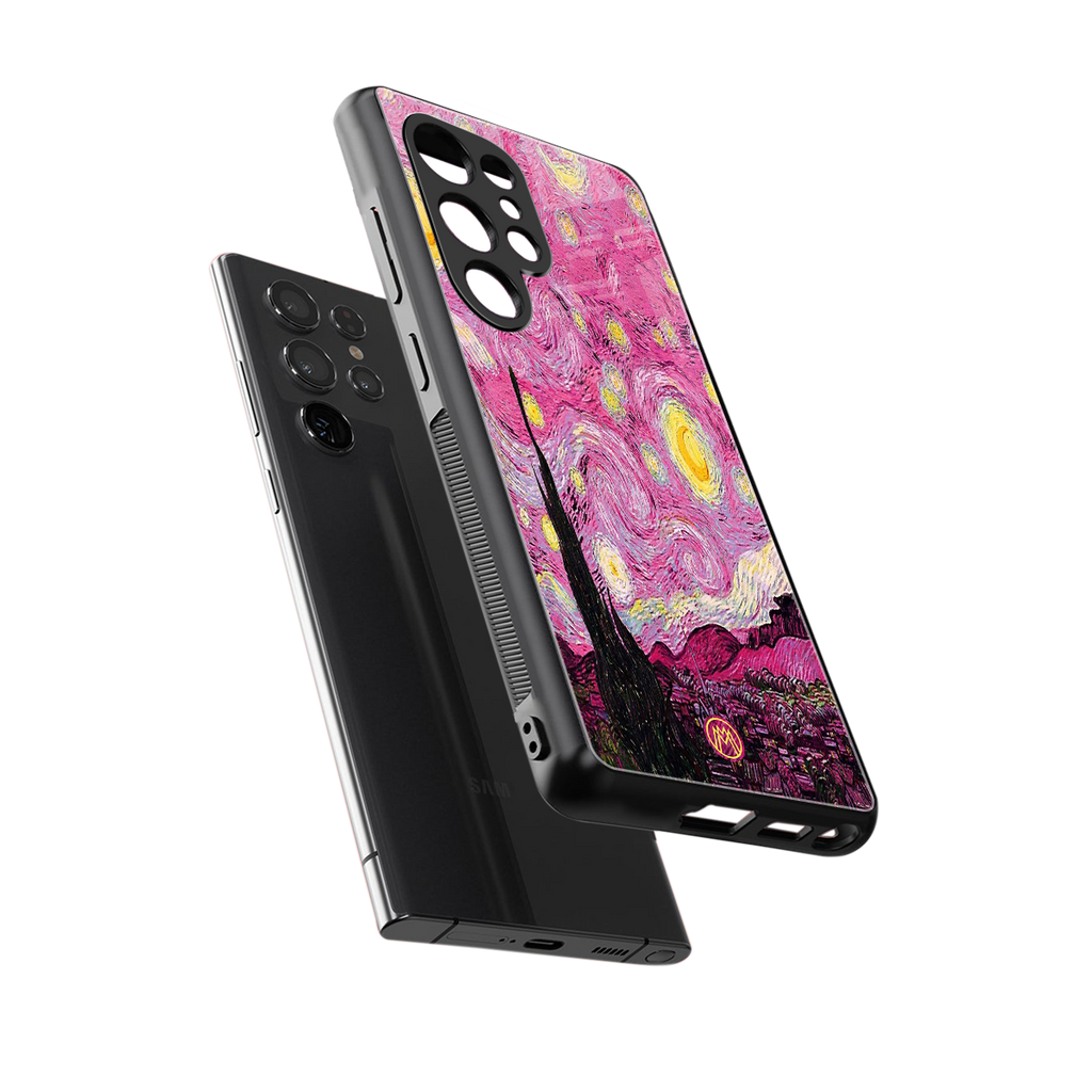starry night pink back phone cover | glass case for samsung galaxy s25 ultra