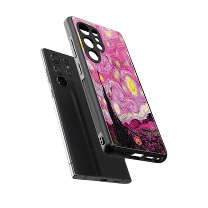 starry night pink back phone cover | glass case for samsung galaxy s25 ultra