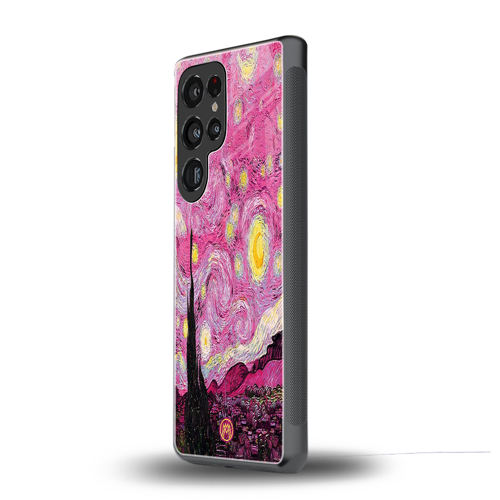 starry night pink back phone cover | glass case for samsung galaxy s25 ultra