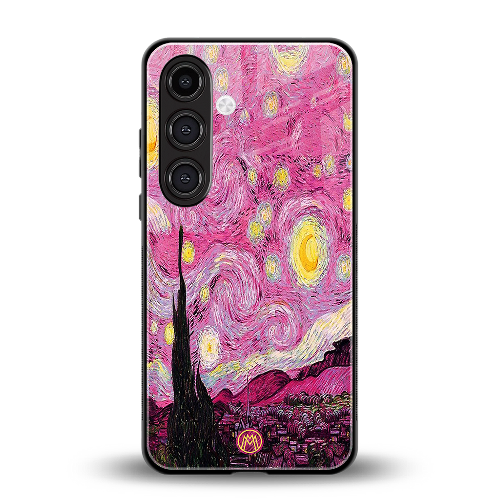 starry night pink back phone cover | glass case for samsung galaxy s25 plus