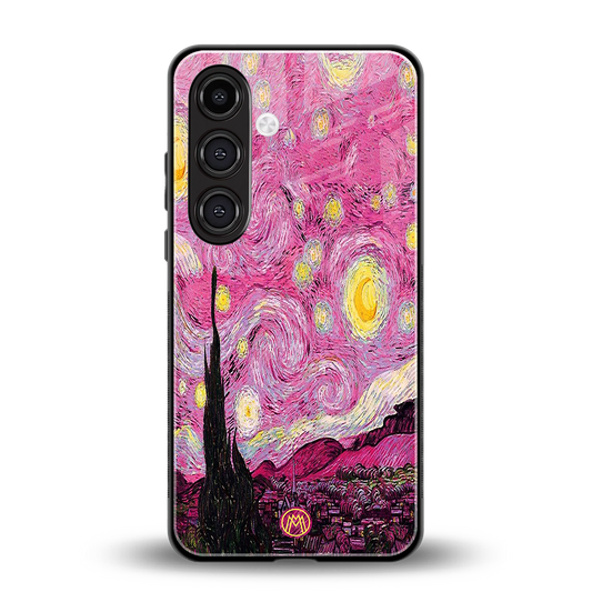 starry night pink back phone cover | glass case for samsung galaxy s24 fe