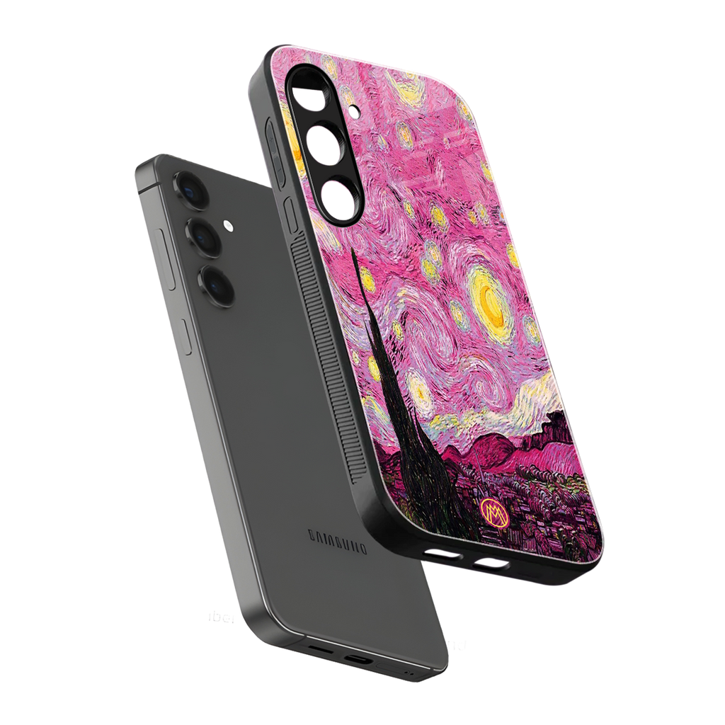 starry night pink back phone cover | glass case for samsung galaxy s24 fe