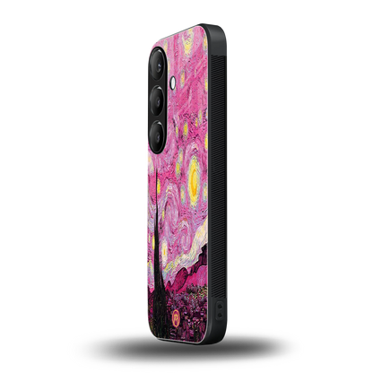 starry night pink back phone cover | glass case for samsung galaxy s23 plus