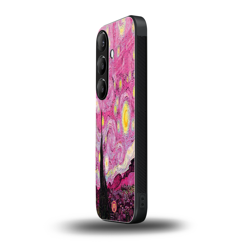 starry night pink back phone cover | glass case for samsung galaxy s25 plus