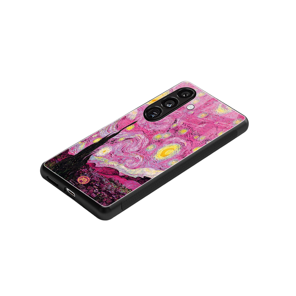 starry night pink back phone cover | glass case for samsung galaxy s24 fe