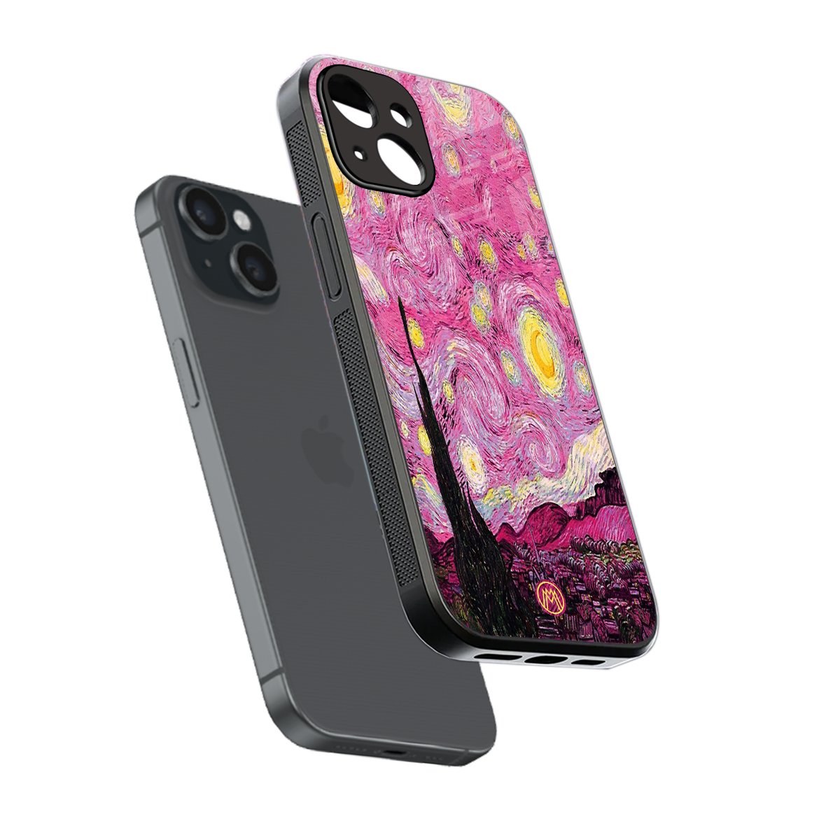 starry night pink back phone cover | glass case for iphone 15
