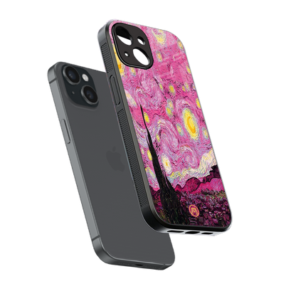 starry night pink back phone cover | glass case for iphone 15