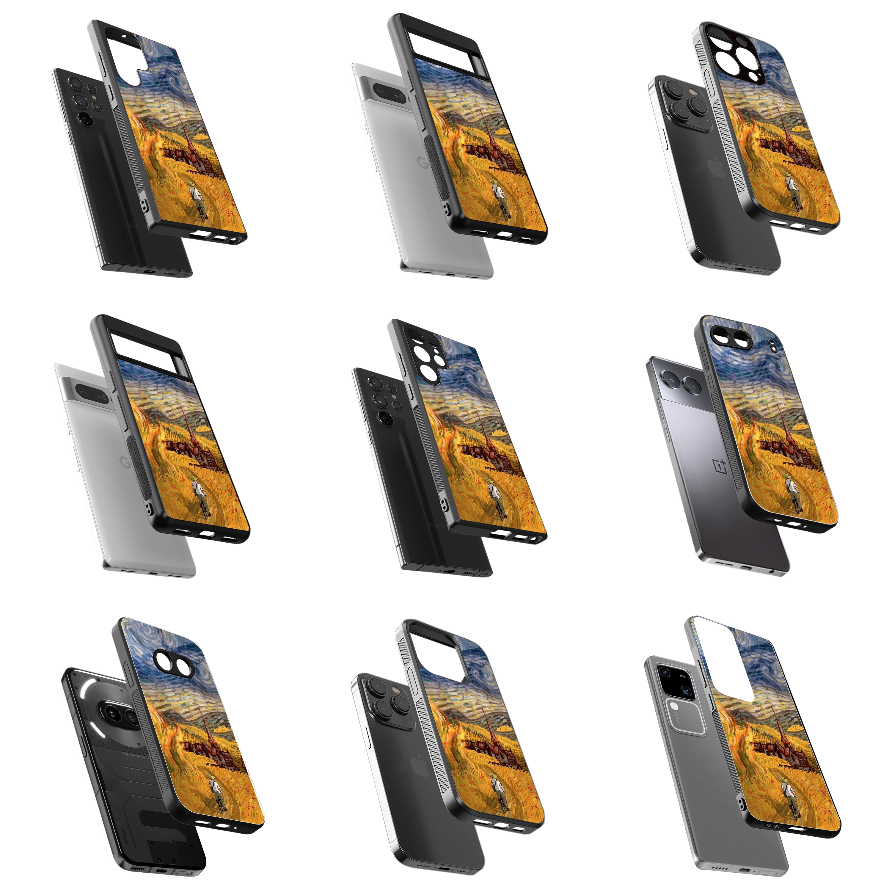 Durable Glass Back Mobile Case for iPhone, Samsung, OnePlus, Google Pixel, Redmi, Vivo, Oppo