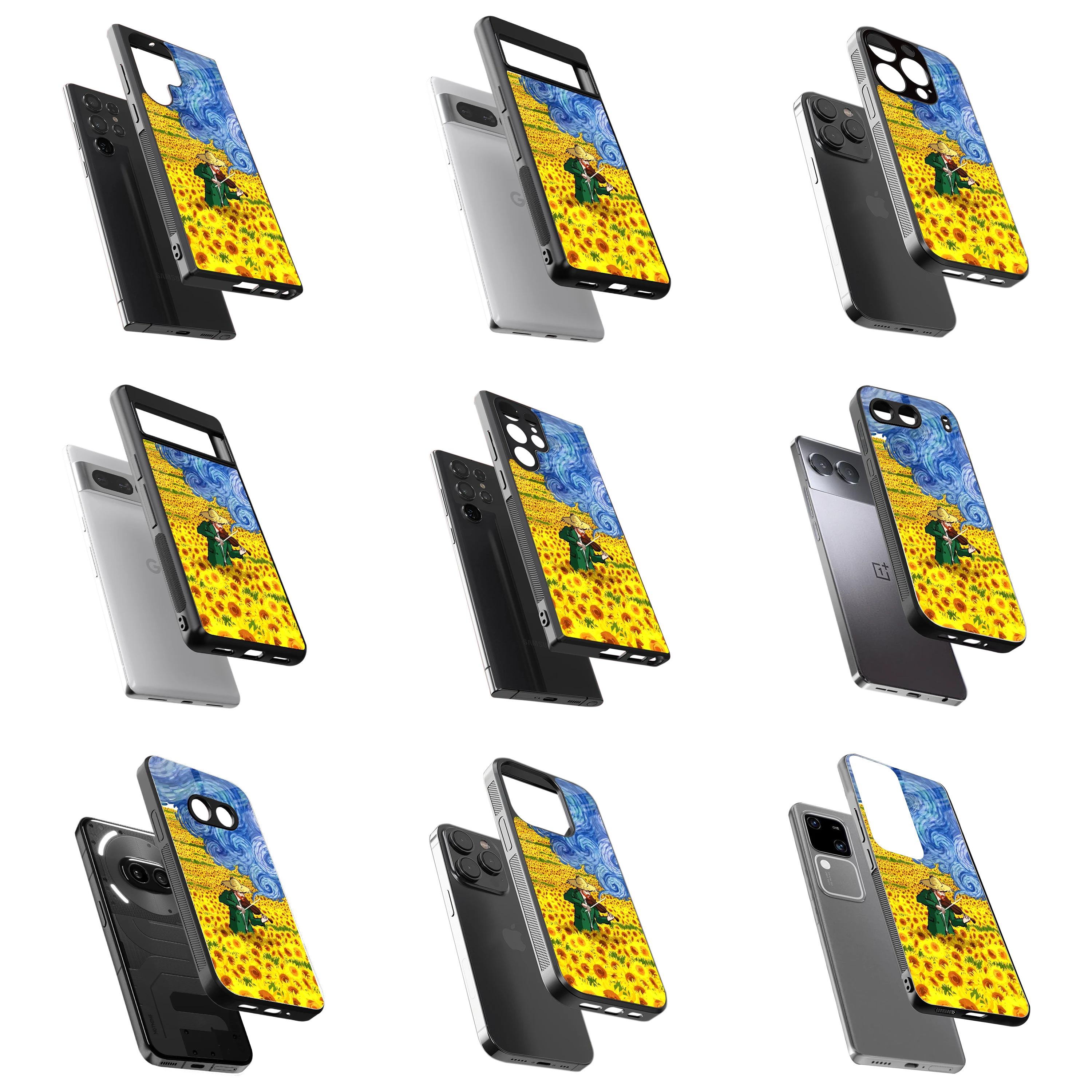 Durable Glass Back Mobile Case for iPhone, Samsung, OnePlus, Google Pixel, Redmi, Vivo, Oppo