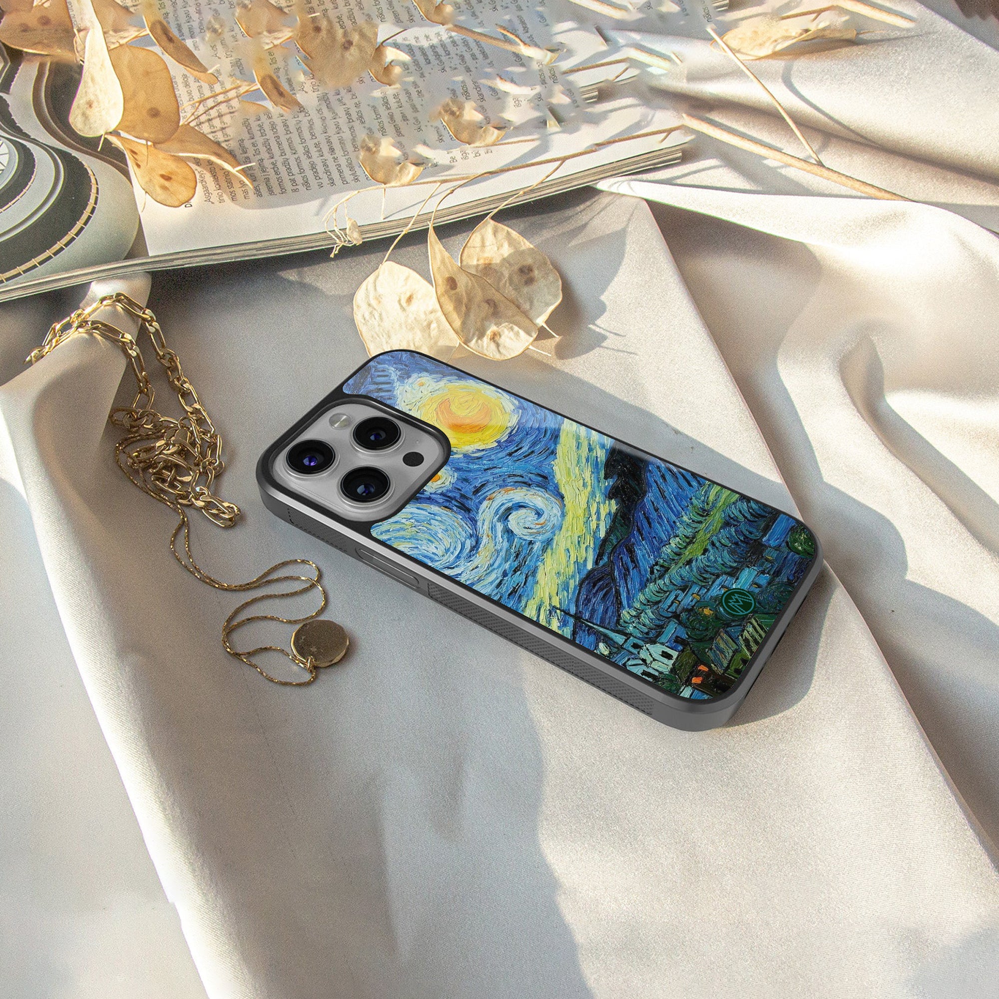 starry night back phone cover | glass case for iphone 15 pro