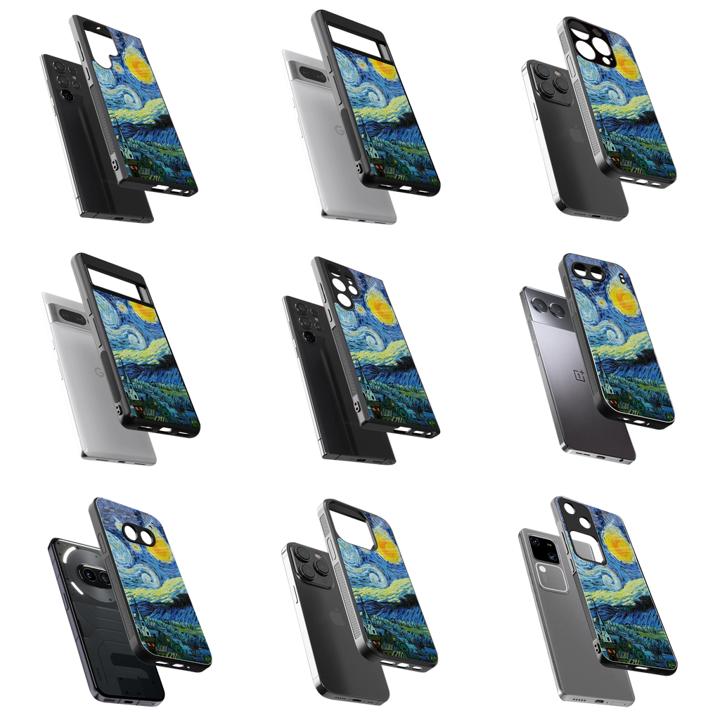 Durable Glass Back Mobile Case for iPhone, Samsung, OnePlus, Google Pixel, Redmi, Vivo, Oppo