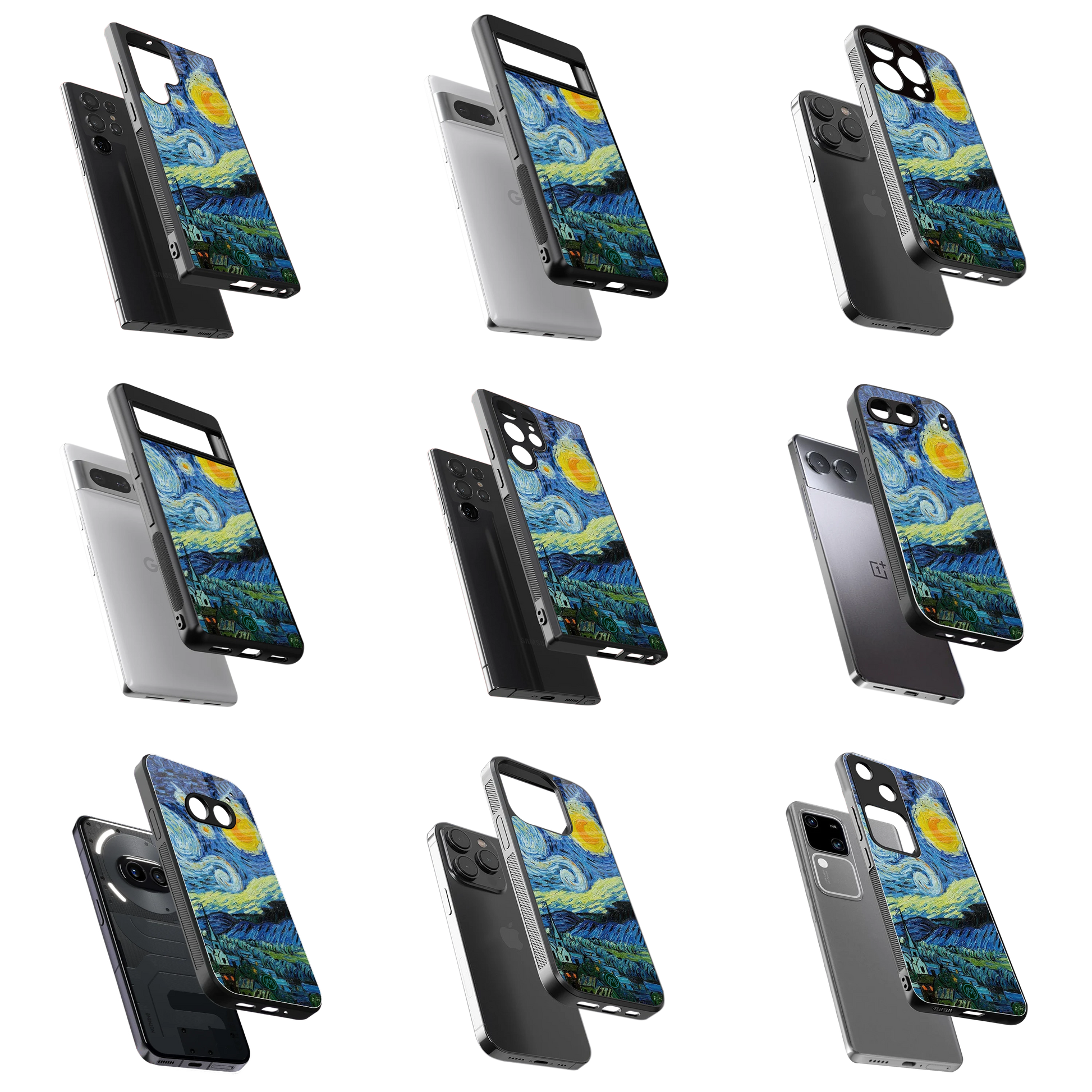 Durable Glass Back Mobile Case for iPhone, Samsung, OnePlus, Google Pixel, Redmi, Vivo, Oppo