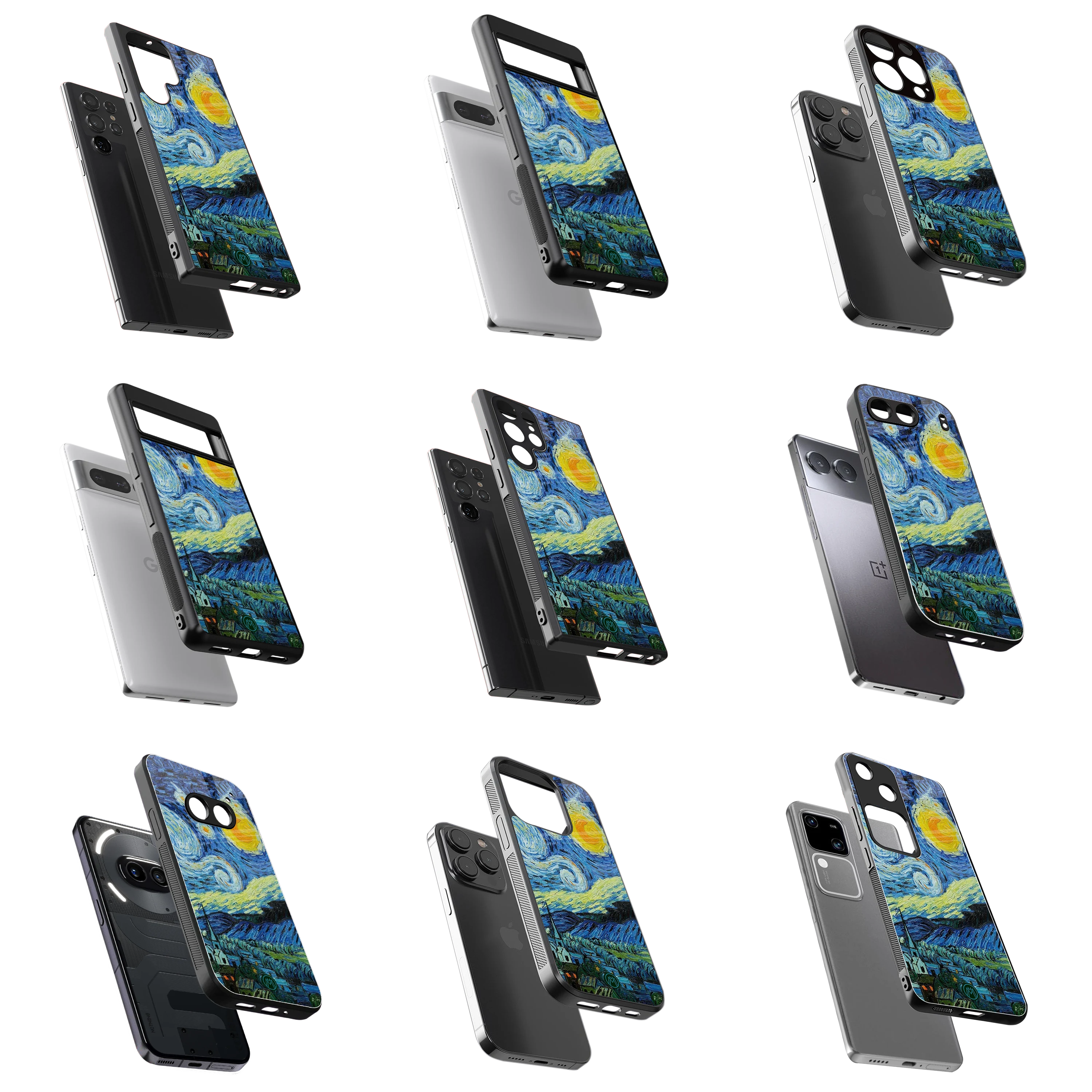Durable Glass Back Mobile Case for iPhone, Samsung, OnePlus, Google Pixel, Redmi, Vivo, Oppo