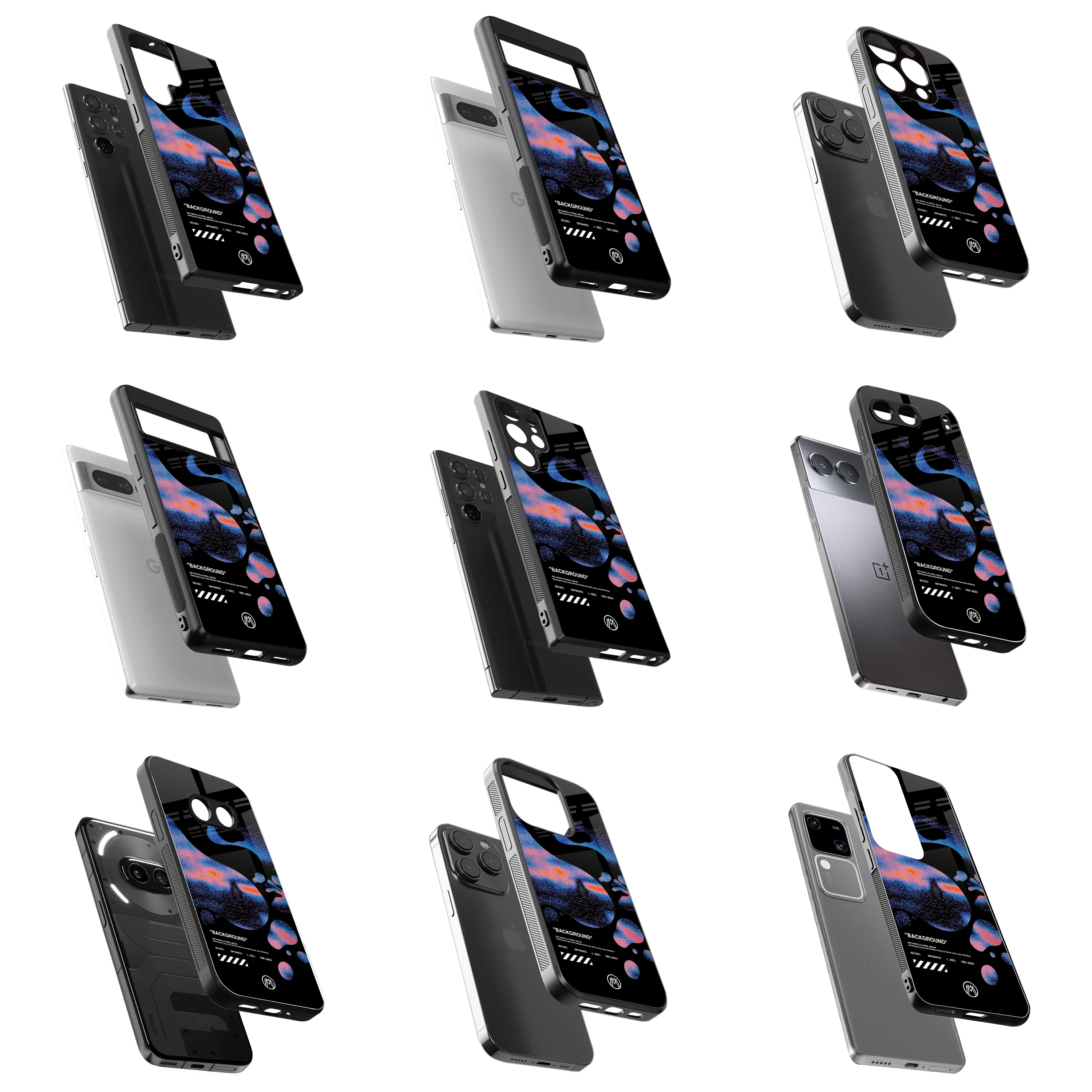 Durable Glass Back Mobile Case for iPhone, Samsung, OnePlus, Google Pixel, Redmi, Vivo, Oppo