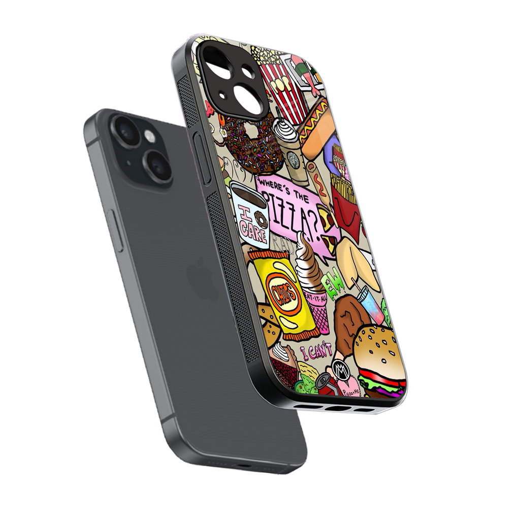 tasty food collage back phone cover | glass case for iphone 15