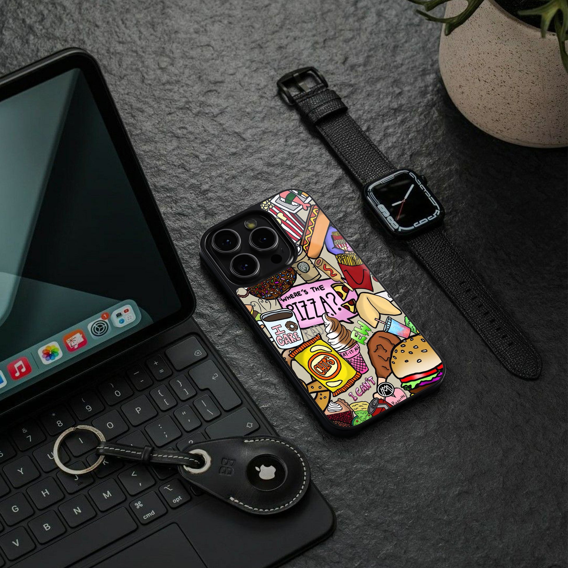 tasty food collage back phone cover | glass case for iphone 15 pro