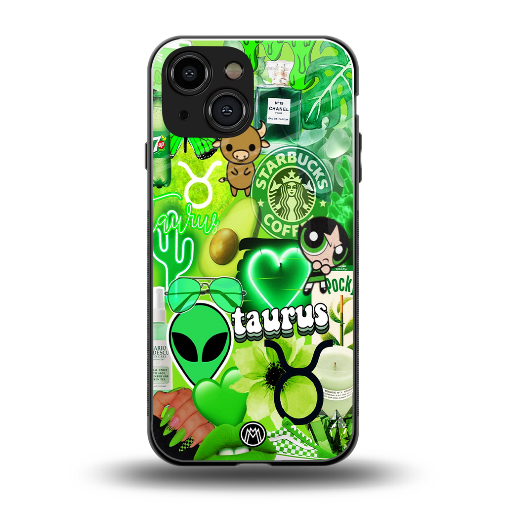 taurus aesthetic collage back phone cover | glass case for iphone 13 mini