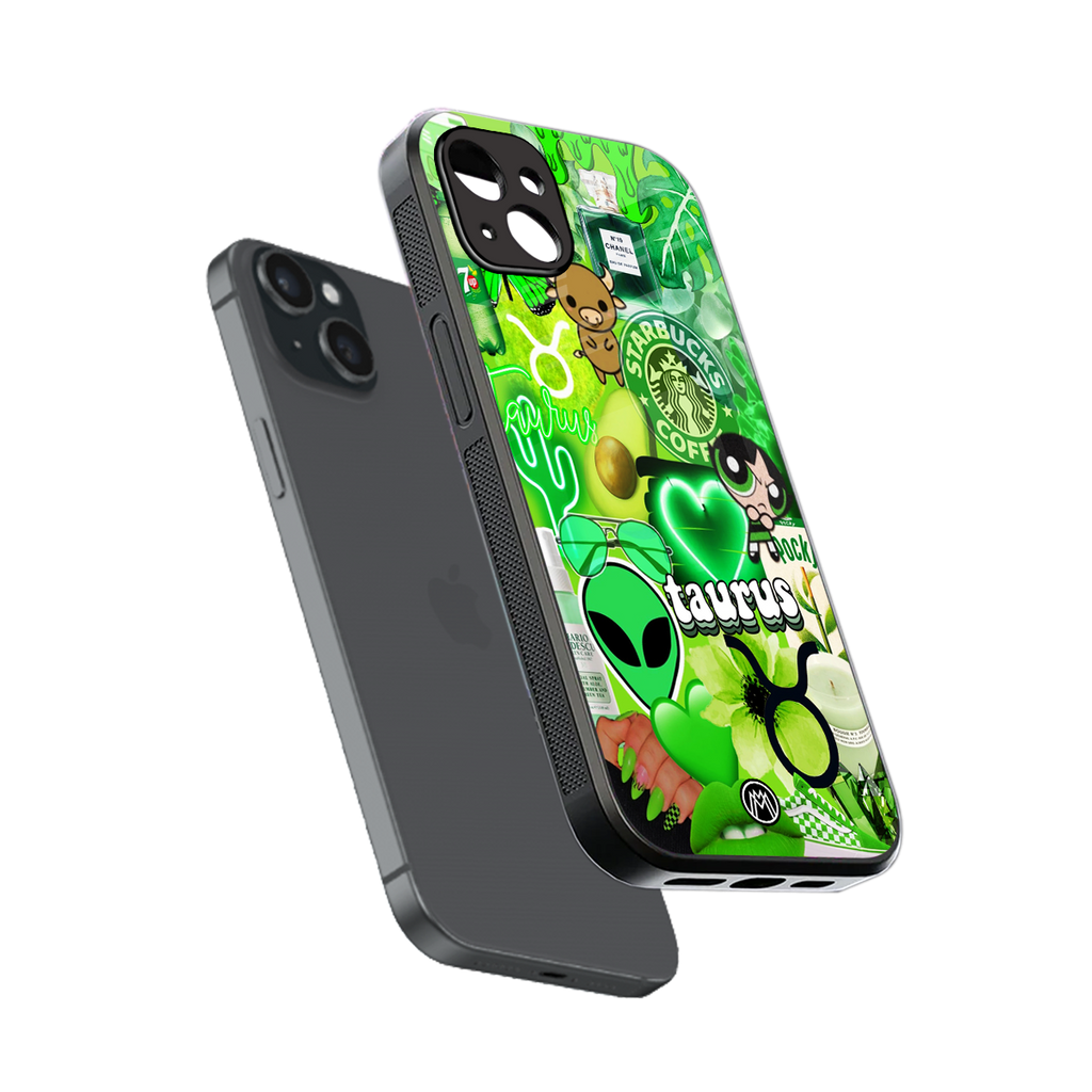 taurus aesthetic collage back phone cover | glass case for iphone 14 plus