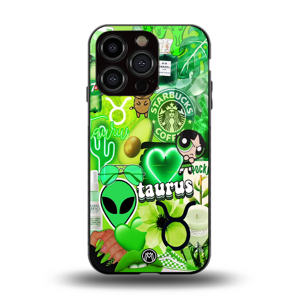 taurus aesthetic collage back phone cover | glass case for iphone 15 pro