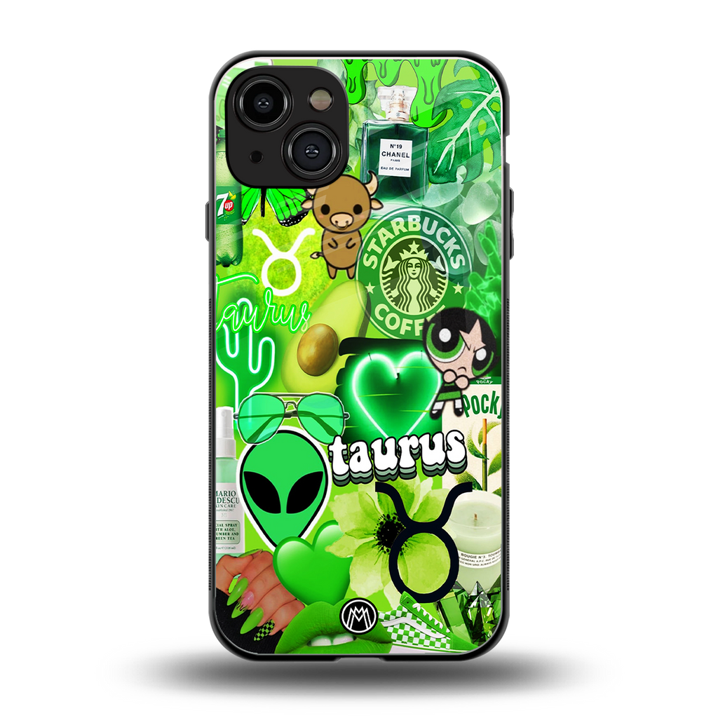 taurus aesthetic collage back phone cover | glass case for iphone 15