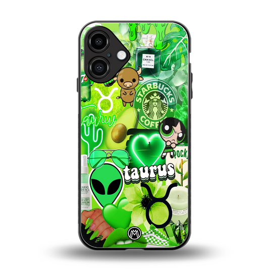 taurus aesthetic collage back phone cover | glass case for iphone 16 plus