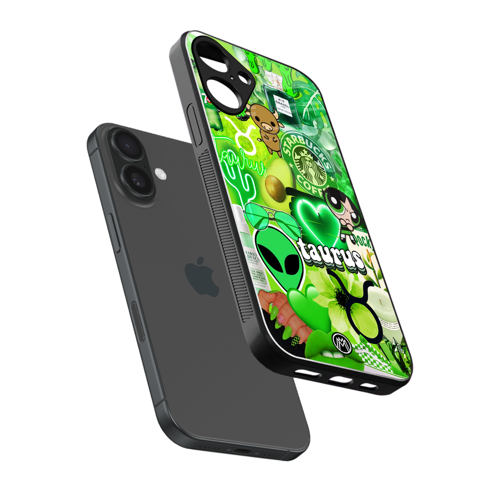 taurus aesthetic collage back phone cover | glass case for iphone 16 plus
