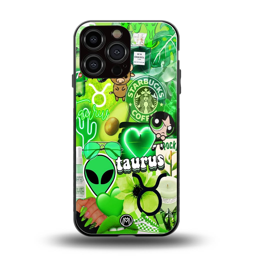 taurus aesthetic collage back phone cover | glass case for iphone 16 pro max