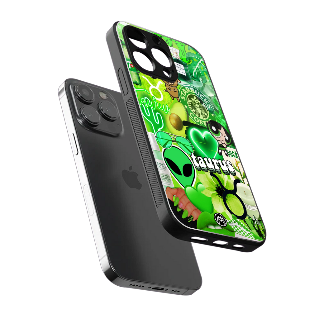 taurus aesthetic collage back phone cover | glass case for iphone 16 pro max
