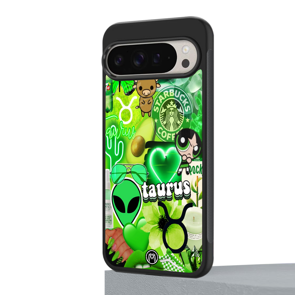 taurus aesthetic collage back phone cover | glass case for google pixel 9 pro