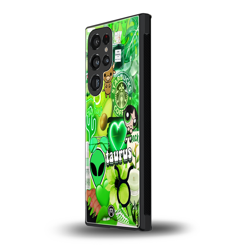 taurus aesthetic collage back phone cover | glass case for samsung galaxy s23 ultra