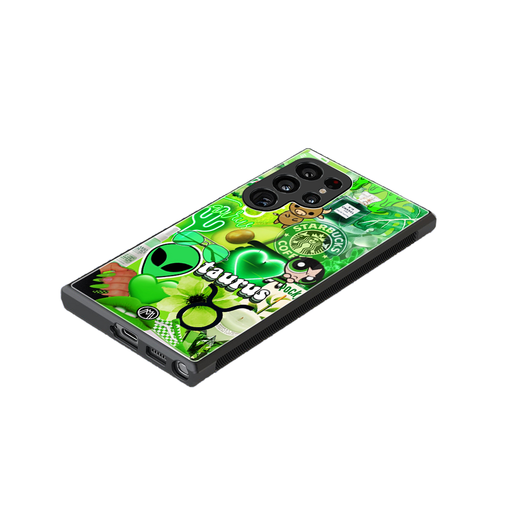 taurus aesthetic collage back phone cover | glass case for samsung galaxy s23 ultra
