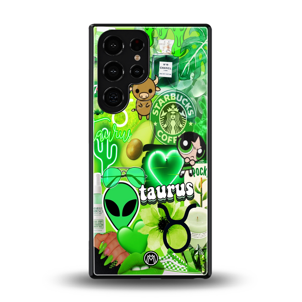 taurus aesthetic collage back phone cover | glass case for samsung galaxy s25 ultra
