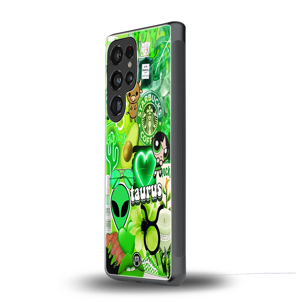 taurus aesthetic collage back phone cover | glass case for samsung galaxy s25 ultra