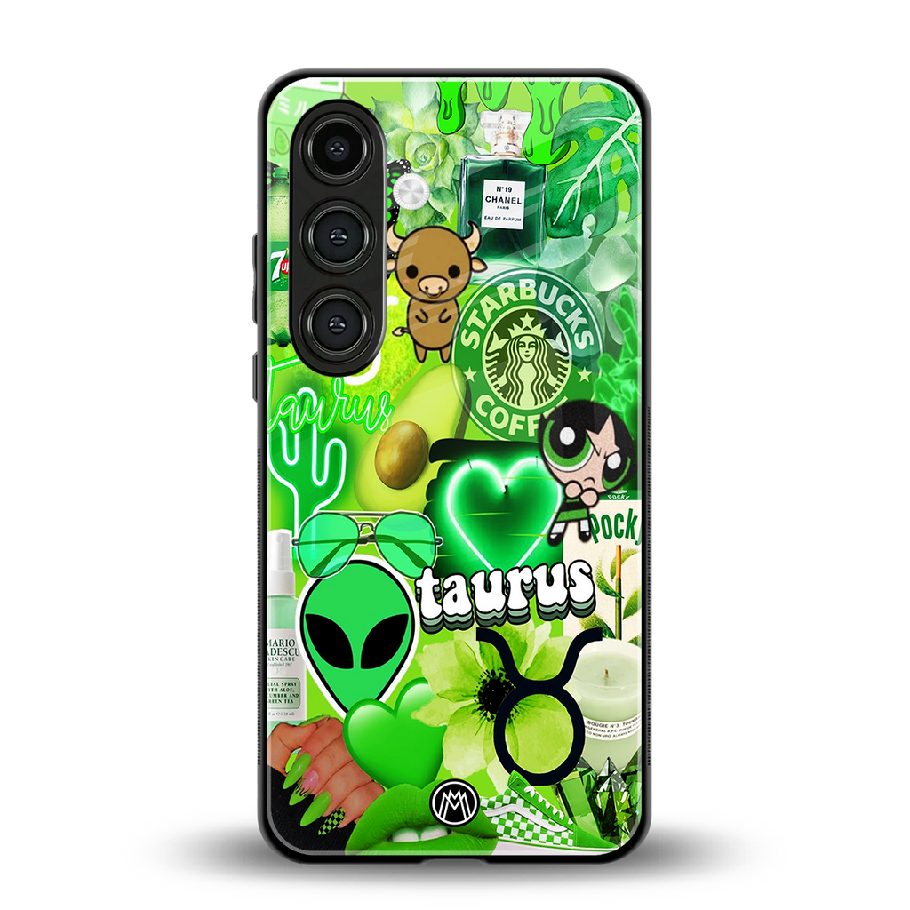 taurus aesthetic collage back phone cover | glass case for samsung galaxy s24 fe