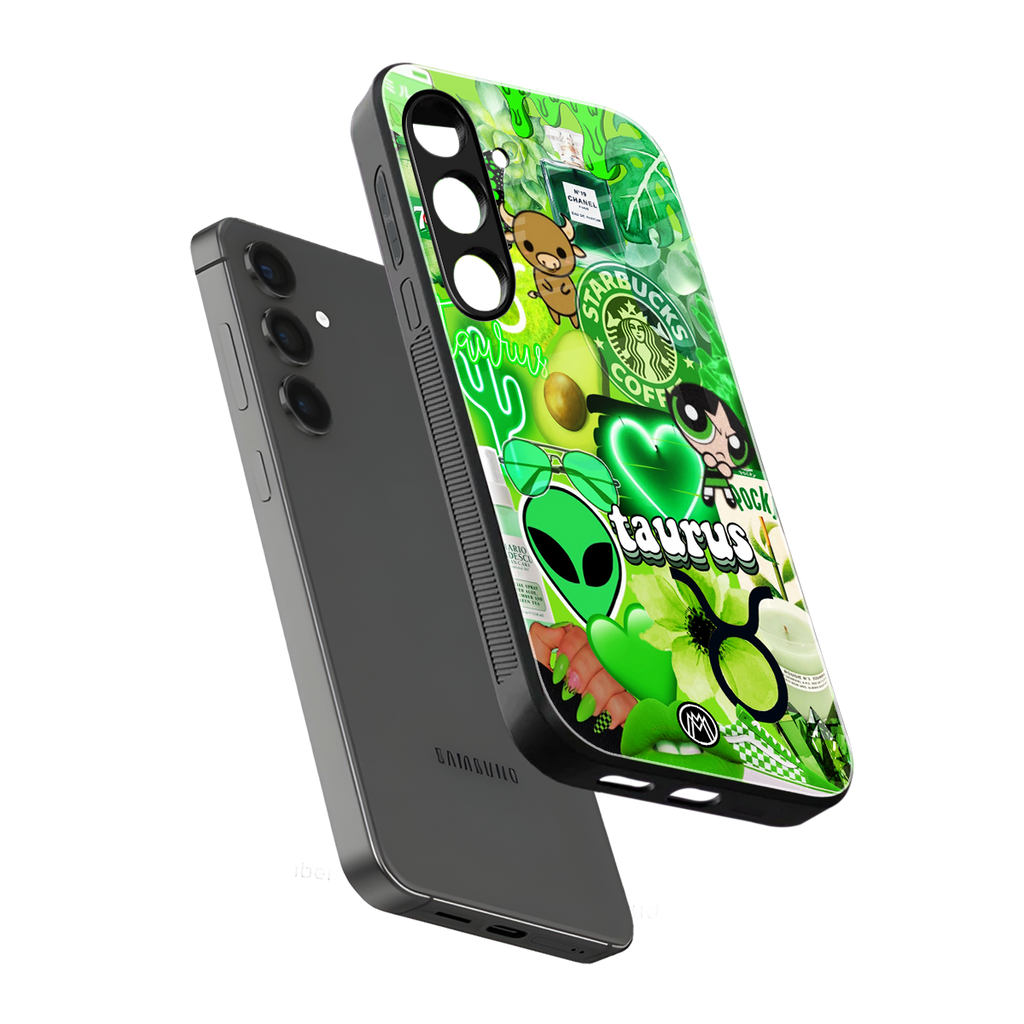 taurus aesthetic collage back phone cover | glass case for samsung galaxy s25 plus