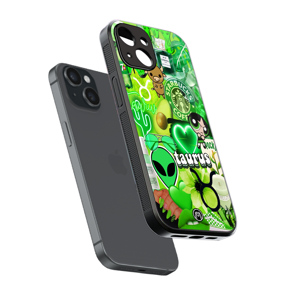 taurus aesthetic collage back phone cover | glass case for iphone 15