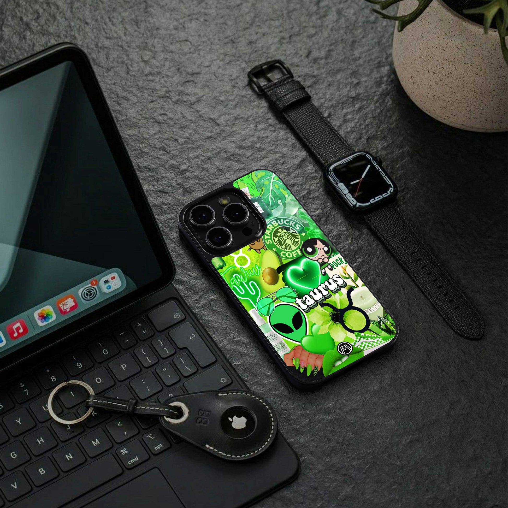 taurus aesthetic collage back phone cover | glass case for iphone 13 mini