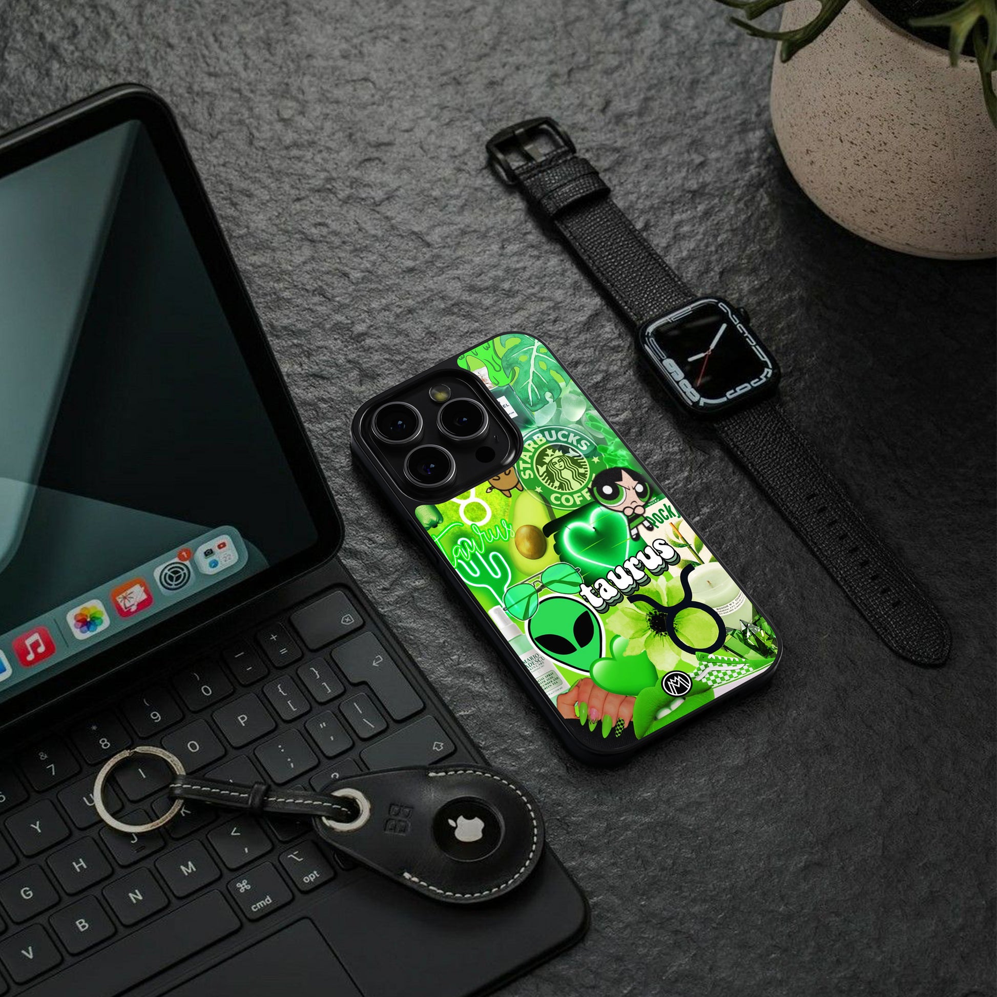 taurus aesthetic collage back phone cover | glass case for iphone 16