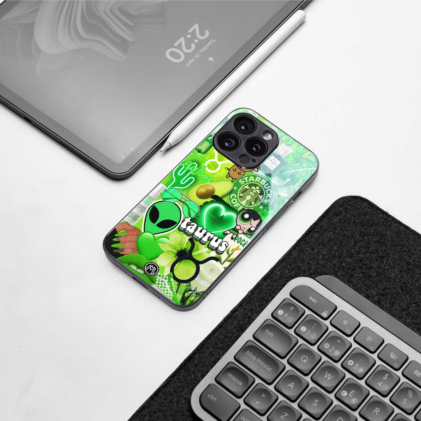 taurus aesthetic collage back phone cover | glass case for iphone 14
