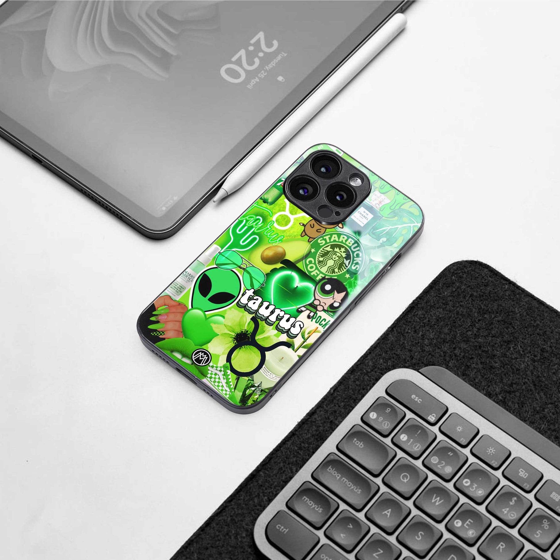 taurus aesthetic collage back phone cover | glass case for iphone 14