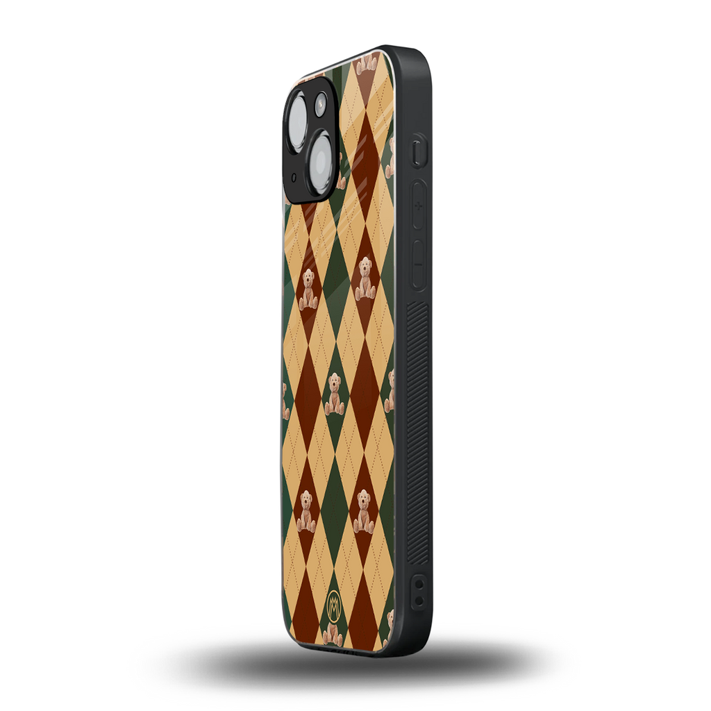 ted checkered pattern back phone cover | glass case for iphone 13 mini