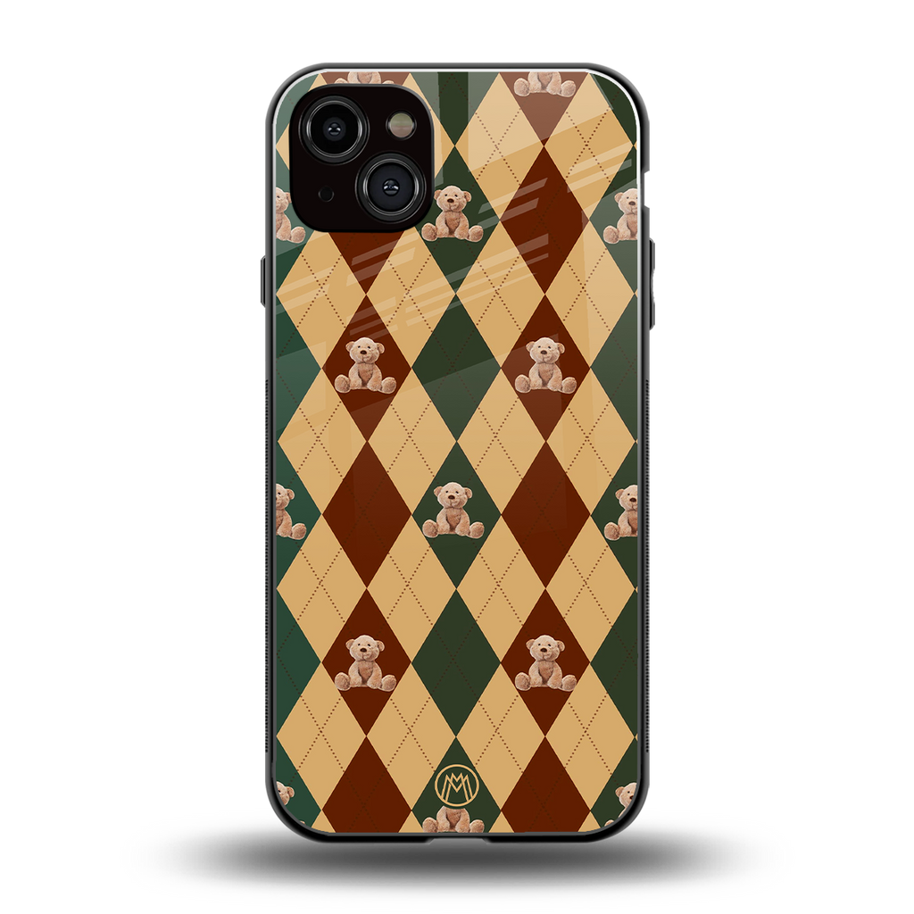 ted checkered pattern back phone cover | glass case for iphone 14 plus
