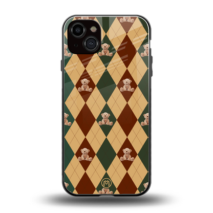 ted checkered pattern back phone cover | glass case for iphone 14 plus