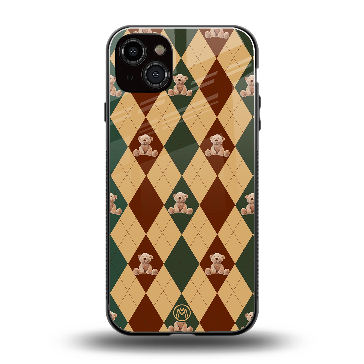 ted checkered pattern back phone cover | glass case for iphone 15 plus