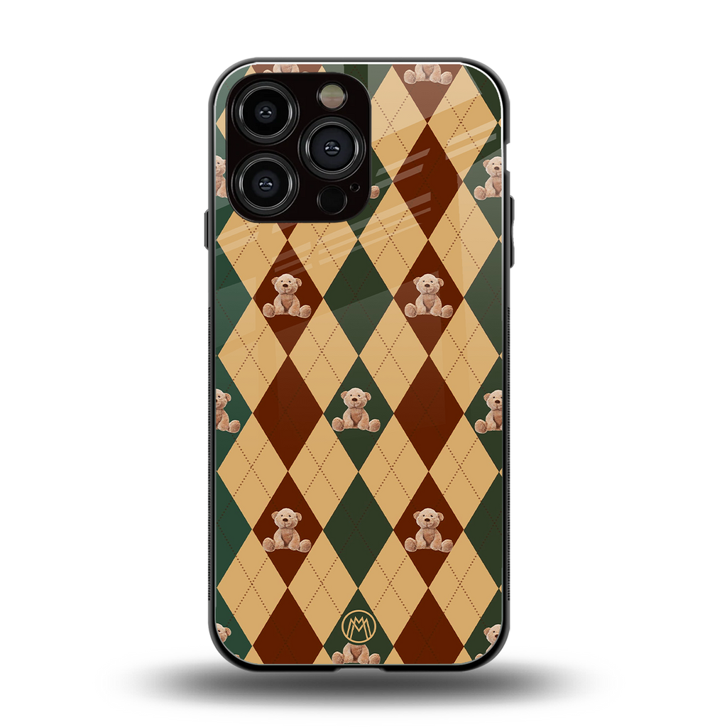 ted checkered pattern back phone cover | glass case for iphone 14 pro max