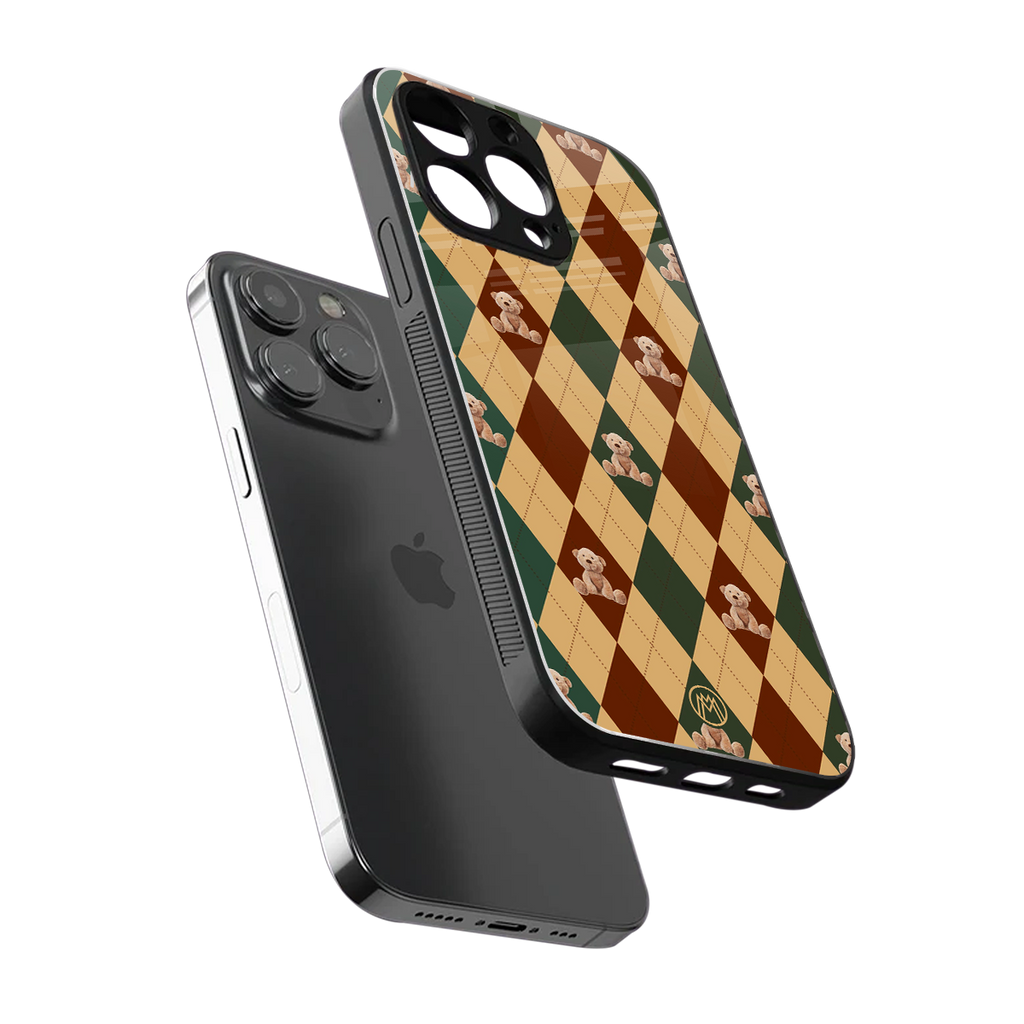 ted checkered pattern back phone cover | glass case for iphone 14 pro max