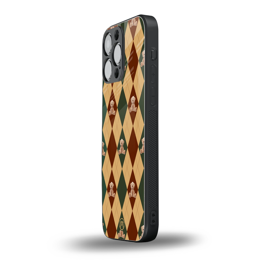 ted checkered pattern back phone cover | glass case for iphone 14 pro max