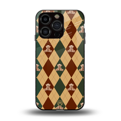 ted checkered pattern back phone cover | glass case for iphone 15 pro