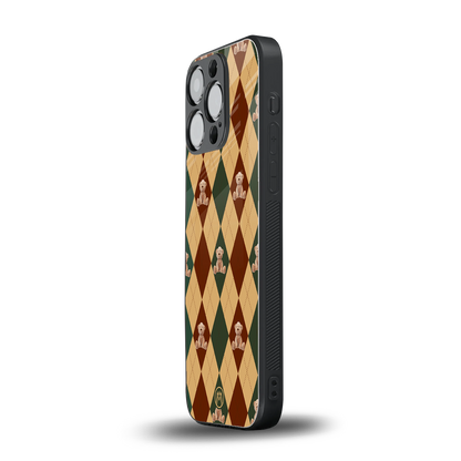 ted checkered pattern back phone cover | glass case for iphone 15 pro